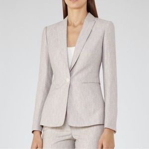 Reiss Virginia Jacket Wool Linen Pink Grey Single-Breasted Blazer Size 8